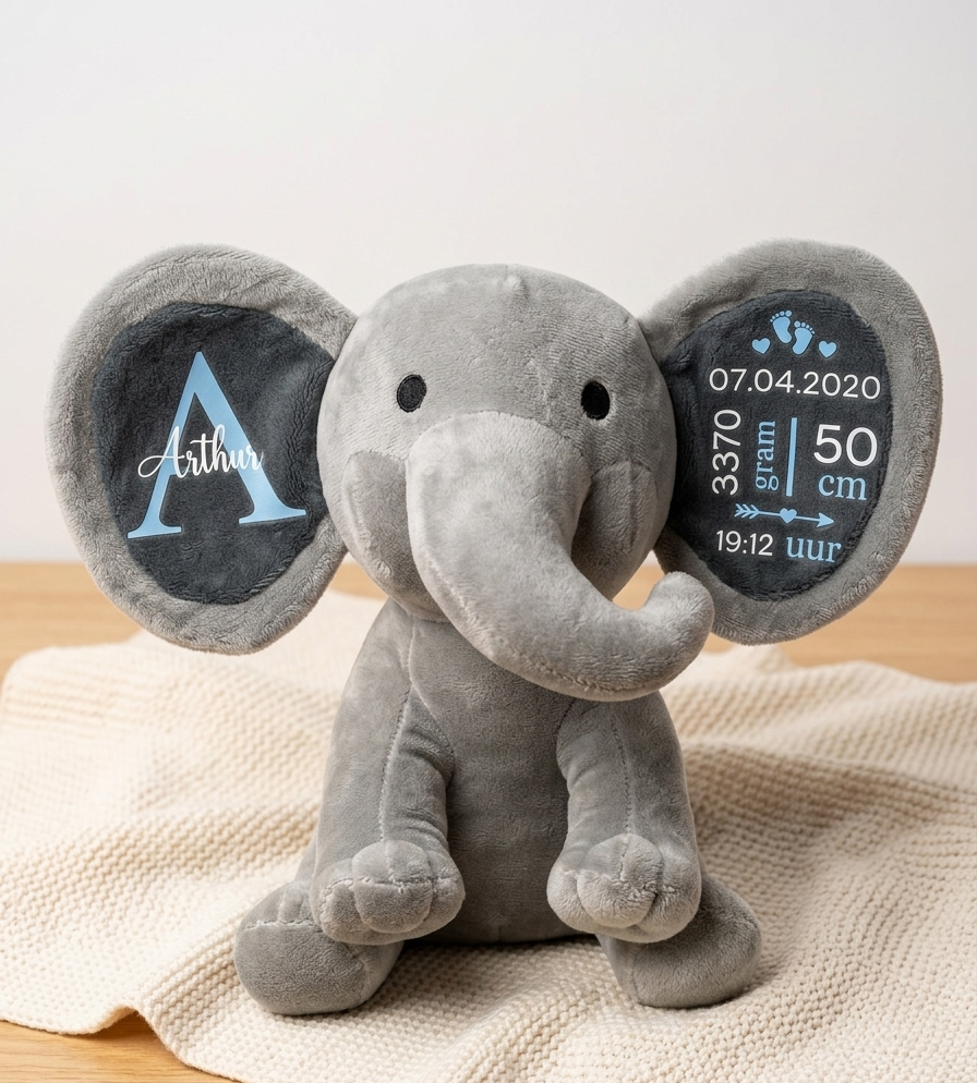 Gepersonaliseerde geboorteknuffel olifant